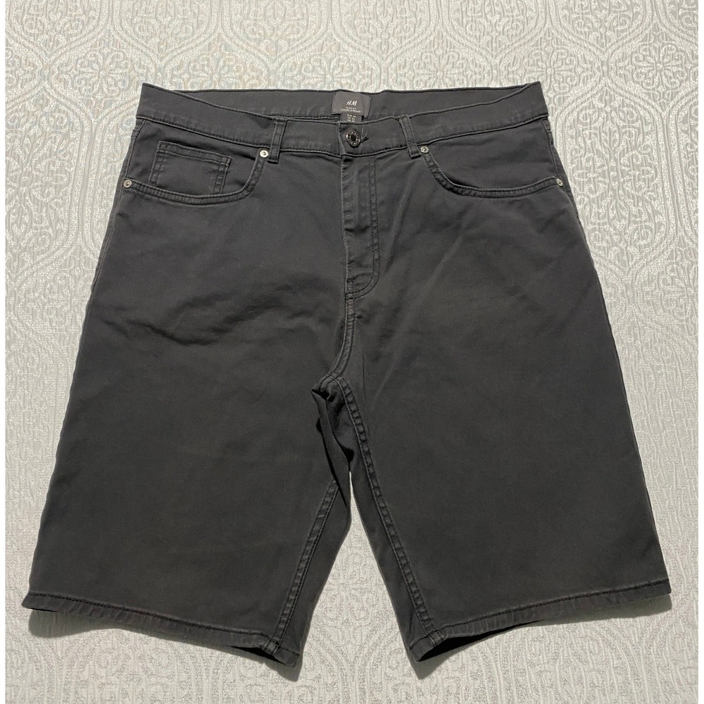 HM Mens Slim Fit Chino Shorts Faded Black Dark Gray Size 34 5-Pocket Casual